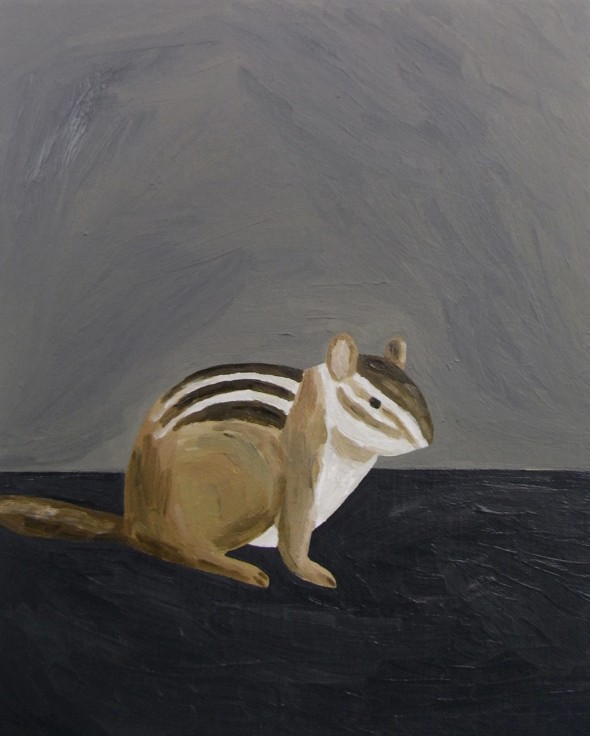 chipmunk in the center of the painting with a plain background