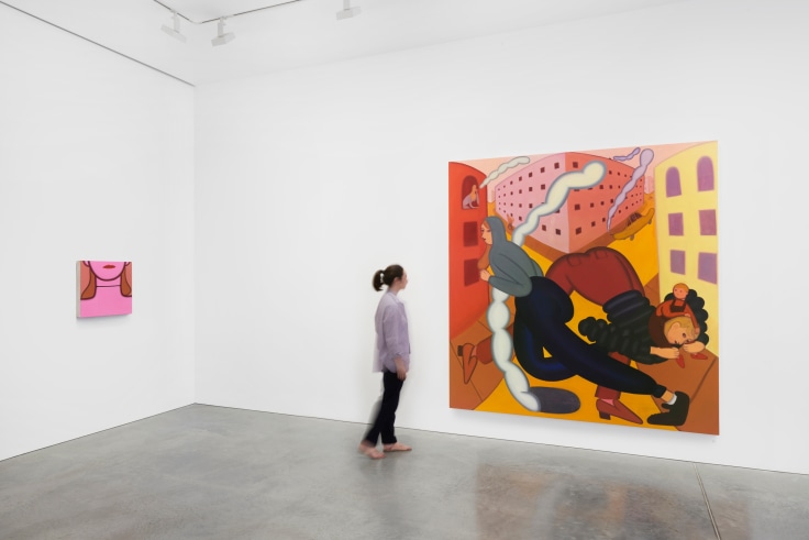 a figure observing a large painting
