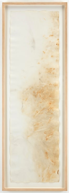 , JOHN CAGE&nbsp;River Rocks and Smoke, 4/13/90, #19,&nbsp;1990&nbsp;Watercolor on Arches cold press paper prepared with fire and smoke&nbsp;52.5 x 15 inches (133.3 x 38.1 cm)&nbsp;