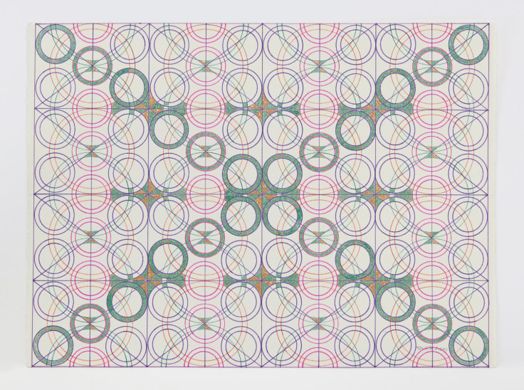 Geometric, gridded drawing on paper by Monir Shahroudy Farmanfarmaian.