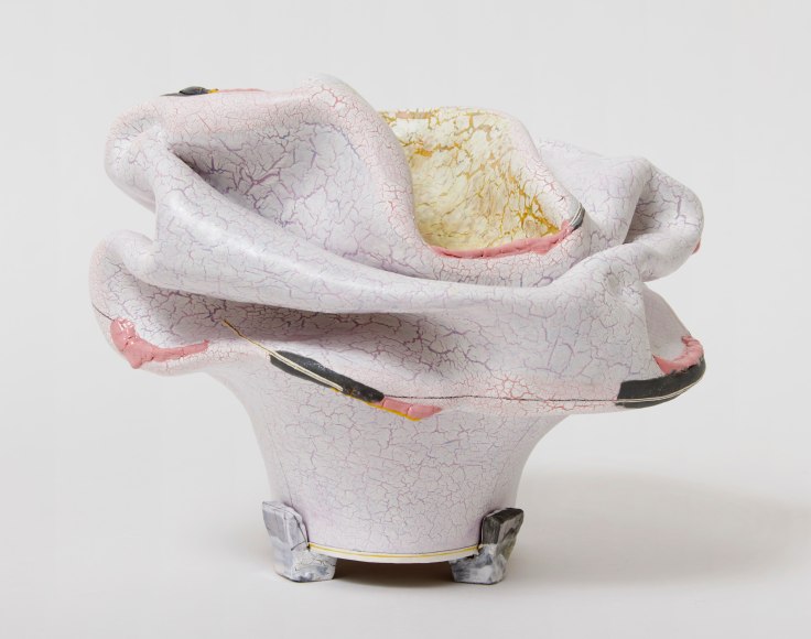 Caved-in clay pot by Kathy Butterly.