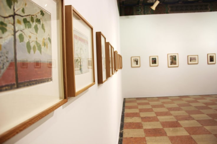 installation view of several paintings