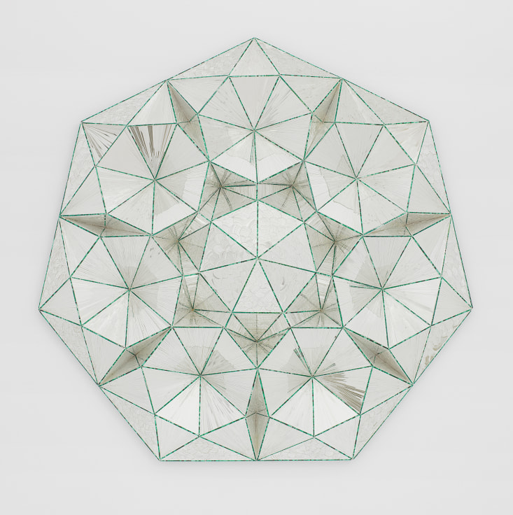 Heptagonal Sculpture of Reverse Painted Mirrored Glass