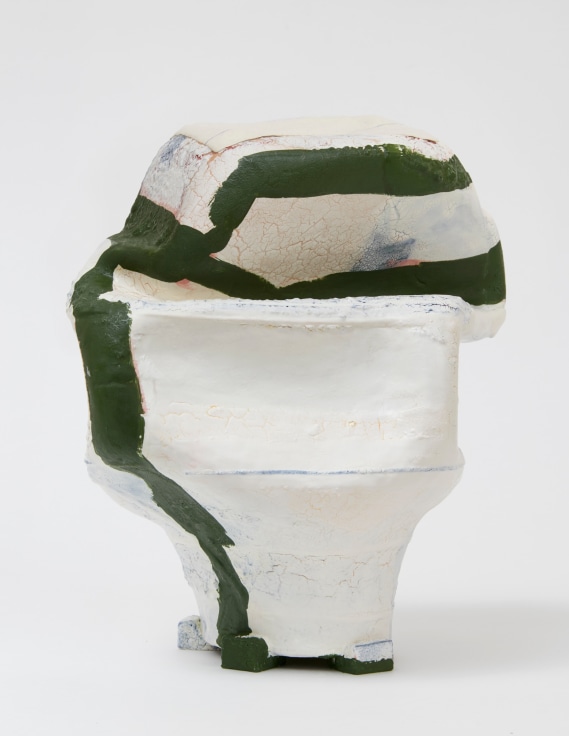 Organically shaped, green and white porcelain object by Kathy Butterly.