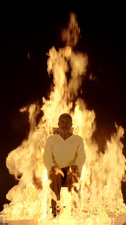 , BILL VIOLA&nbsp;Fire Martyr,&nbsp;2014&nbsp;Color High-Definition video on flat panel display, 42.4 x 24.5 x 2.7 in (107.6 x 62.1 x 6.8 cm) Duration: 7:10 minutes Edition of 5