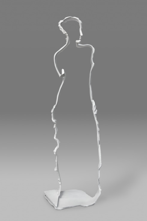 A silhouette of a female figure, the Venus de Milo, made out of bronze