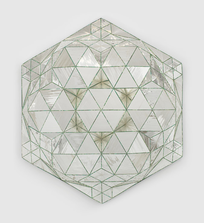 Hexagonal Sculpture of Reverse Painted Mirrored Glass