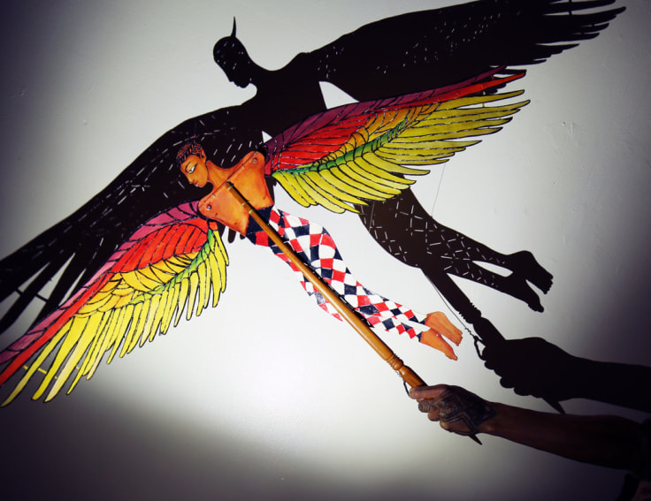 Image of detail of Christopher Myers's Fire In The Head (Nijinsky's Diaries), 2015 (winged man)