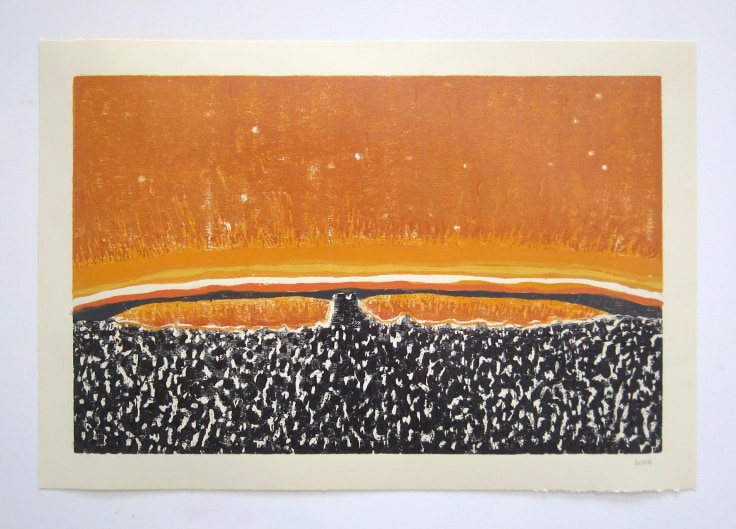 , WILLIAM MONK&nbsp;Untitled II (Fulcrum),&nbsp;2014&nbsp;Woodcut on paper&nbsp;16 1/2 x 24 3/8 in. (42 x 62 cm)