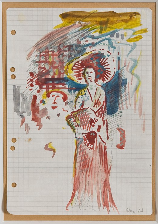 , SIGMAR POLKE&nbsp;Untitled (Geisha),&nbsp;1968&nbsp;Watercolor on graph paper&nbsp;8 1/4 x 5 3/4 in. (20.96 x 14.61 cm)