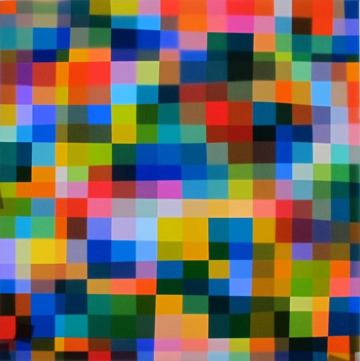 , SPENCER FINCH, Color Test (360), 2014, LED lightbox, Fujitrans, 30 x 30 x 4 1/2 in.