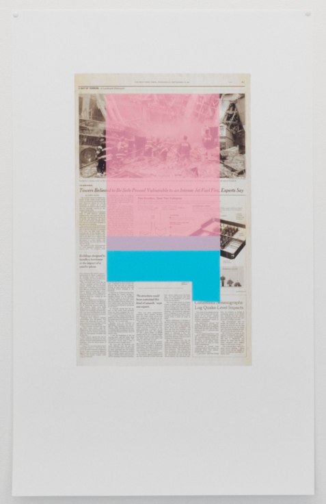 newspaper article with various colored shapes printed on it