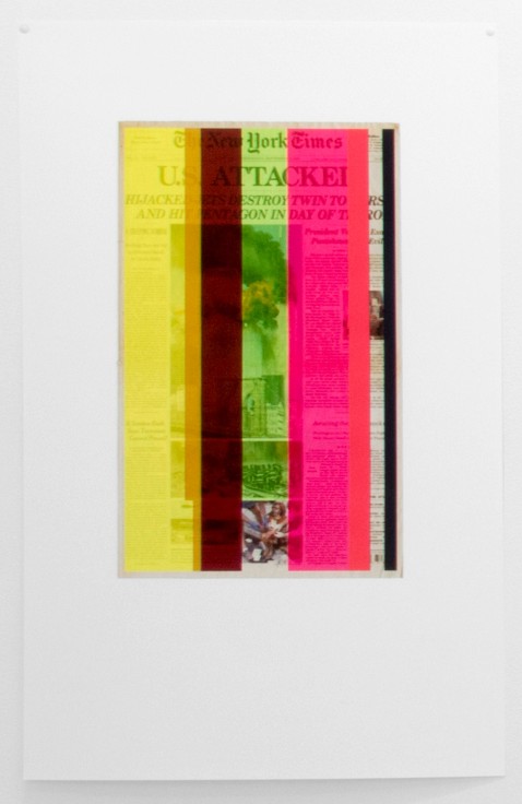 newspaper article with various colored lines printed on it