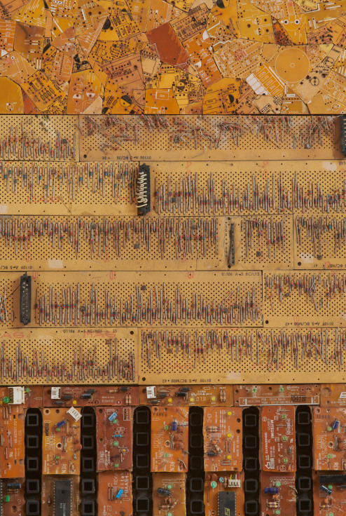 electrical wires and components creating a brown surface