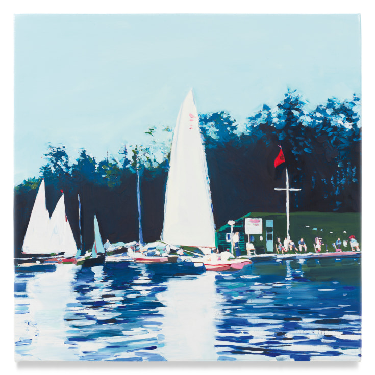 Sailboats, 2022, Mixed media oil on canvas, 17 x 17 inches, 43.2 x 43.2 cm, MMG#34084
