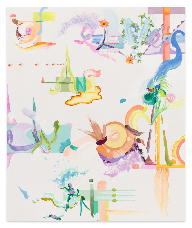 Drawing (of elements and an angelic sprite), 2023, Watercolor and gouache on paper, 11 3/4 x 9 7/8 inches, 29.8 x 25.1 cm,&nbsp;MMG#37134