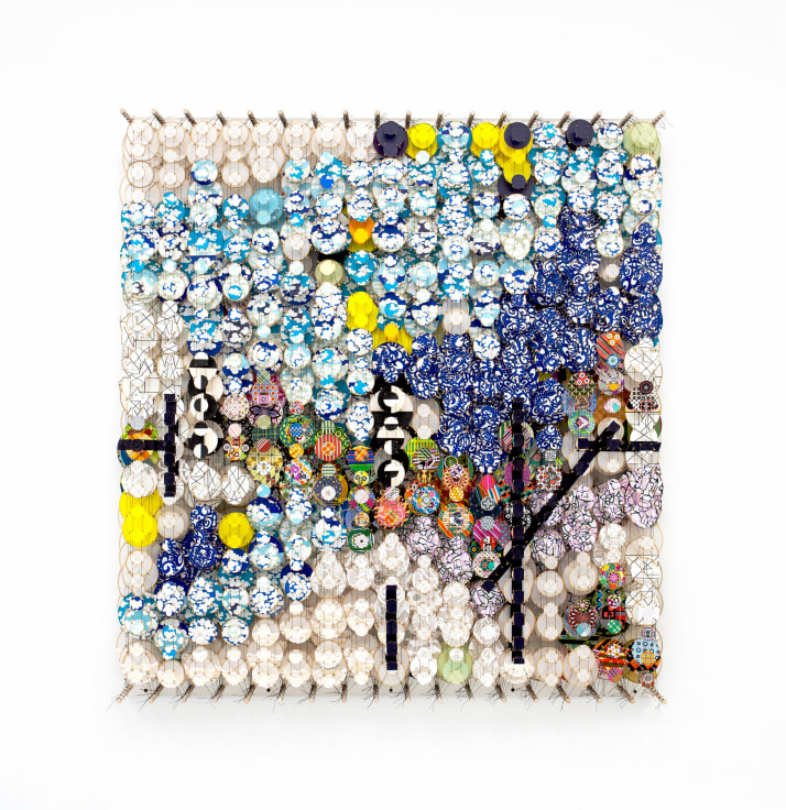 Jacob Hashimoto, The Undoing of Light, 2024, Acrylic, bamboo, paper, wood, and Dacron, 66 x 60 x 8.25 inches, 167.6 x 152.4 x 21 cm, MMG#37206