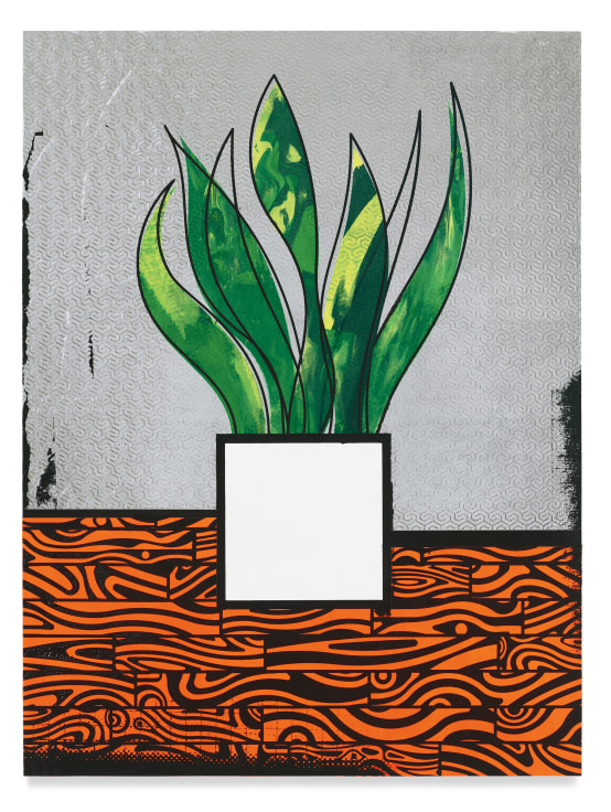 Potted Plant Portrait (Rana), 2022, Acrylic and metal leaf on wood panel, 24 x 18 inches, 61 x 45.7 cm, MMG#34674