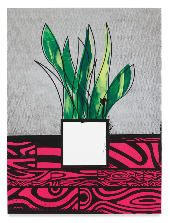 Potted Plant Portrait (Sansuna), 2022, Acrylic and metal leaf on wood panel, 24 x 18 inches, 61 x 45.7 cm, MMG#34672