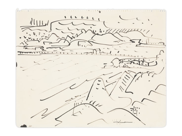 San Francisco Bay Viewed from Berkeley (III), c. 1930-31, Ink on paper, 10 1/2 x 13 1/2 inches, 26.7 x 34.3 cm