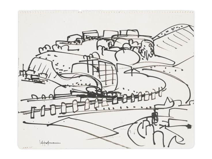 Oil Tanks from Richmond (XXXIV), 1931, Ink on paper, 10 1/2 x 13 1/2 inches, 27.3 x 34.3 cm