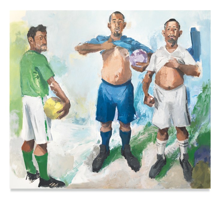 John Sonsini, Antonio, Carlos and Francisco, 2019, Oil on canvas, 80 x 90 inches, 182.9 x 121.9 cm