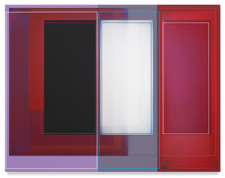 Three Bars, Two Blocks, 2019, Acrylic on canvas, 21 x 27 inches, 53.3 x 68.6 cm, MMG#31362