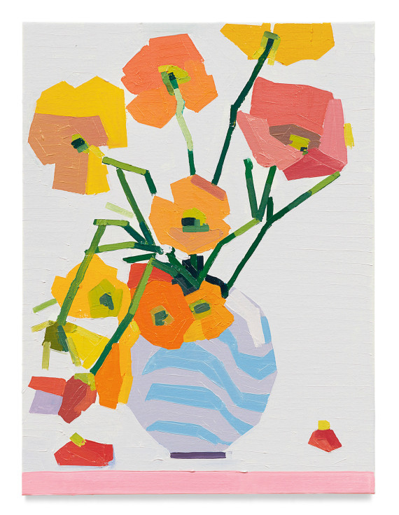 Guy Yanai,&nbsp;Rouge Flowers, 2021, Oil on linen, 15 3/4 x 11 7/8 inches, 40 x 30 cm