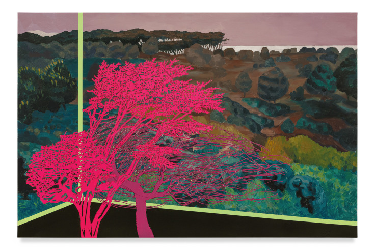Veduta (Vallotton Pentheus), 2023, Ink and oil on linen on panel, 37 x 56 x 2 inches, 94 x 142.2 x 5.1 cm, MMG#35766