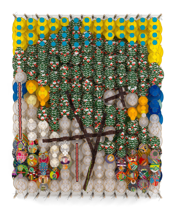 The bittersweet fall into actuality, 2025, Acrylic, paper, bamboo, wood, and Dacron,