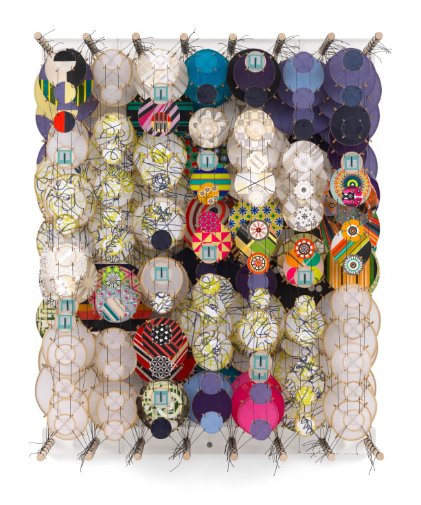 Even if it was all a lie, 2025, Acrylic, paper, bamboo, wood, and Dacron,