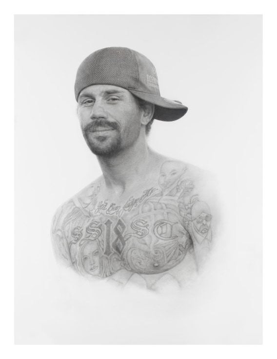 Tim, ex-con, Palm Springs, 2024, Graphite on paper, 40 x 30 inches, 101.6 x 76.2 cm, MMG#36923