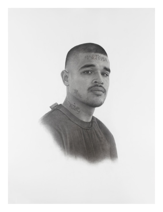 Omar, Wet Gang, York Ave., Highland Park, 2023, Graphite on paper, 40 x 30 inches, 101.6 x 76.2 cm, MMG#35694