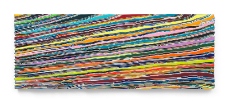 GLIDINGTHROUGHSTORMCRYSTALS, 2024, Epoxy resin and pigments on wood, 36 x 95 1/2 inches, 91.4 x 242.6 cm,&nbsp;MMG#37179