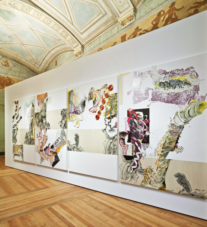 Installation view of&nbsp;Pia Fries: Madder rhizome Luisenkupper, 2011, Staatliche Kunsthalle Karlsruhe, Gr&uuml;ner Saal.