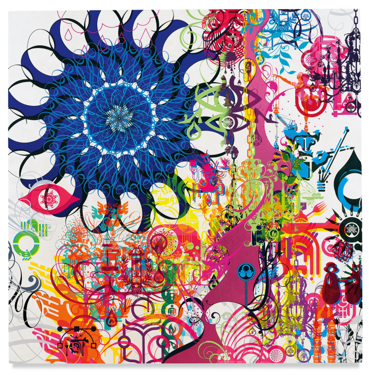 Ryan McGinness, Mindscape 26, 2019, Acrylic and metal leaf on linen, 72 x 72 inches, 182.9 x 182.9 cm,&nbsp;MMG#31662