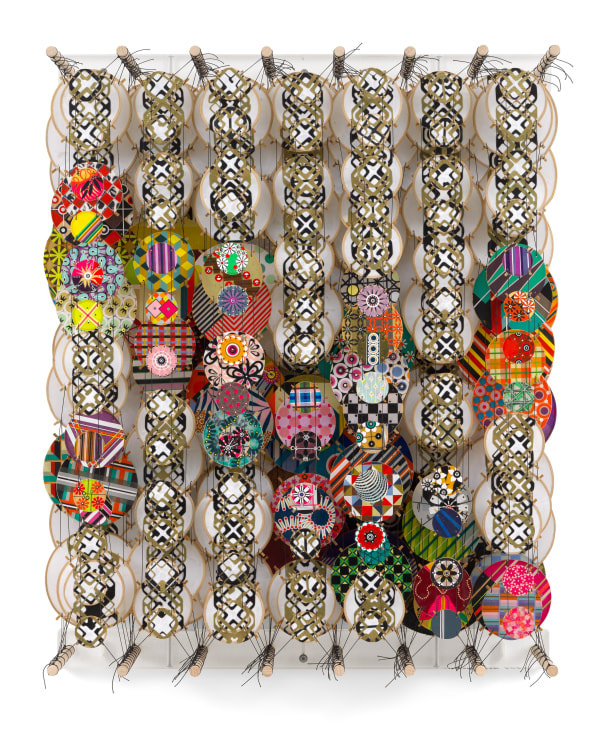 This exact language, 2025, Acrylic, paper, bamboo, wood, and Dacron,