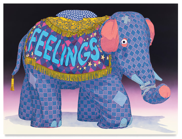 Feelings the Elephant, 2022, Oil and acrylic on canvas, 53 3/4 x 71 3/4 inches, 136.5 x 182.2 cm, MMG#34020