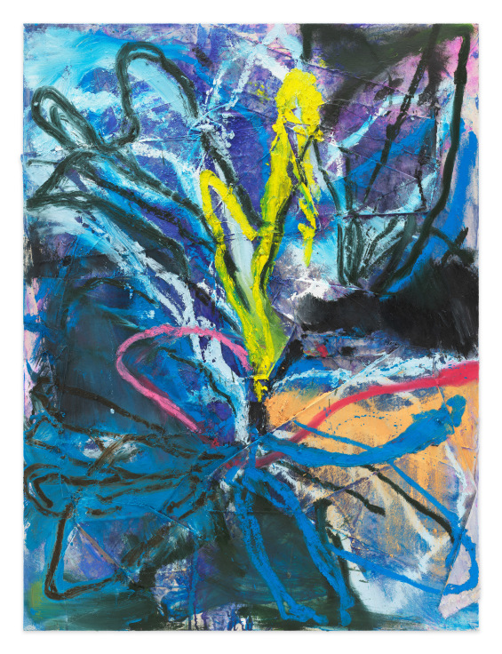 Paul Verdell,&nbsp;First bloom of blue, 2024, Acrylic, oil, and mixed media collage on canvas wrapped panel, 48 x 36 inches, 121.9 x 91.4 cm,&nbsp;MMG#36621