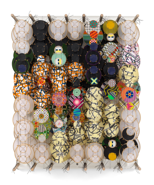 It was all possible until it wasn&rsquo;t, 2025, Acrylic, paper, bamboo, wood, and Dacron,