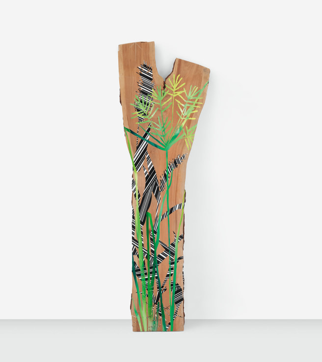 The Foxtail and The Nut Grass, 2019 Acrylic paint on cherry, 95 x 29 x 1 inches, 241.3 x 73.7 x 2.5 cm, MMG#30772