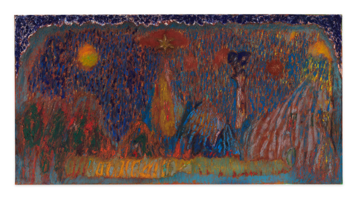Mimi Lauter,&nbsp;enduring landscape, 2023, Oil pastel and soft pastel on paper, 32 x 60 inches, 81.3 x 152.4 cm, MMG#36471