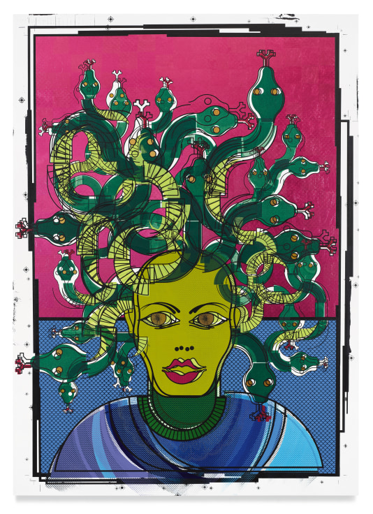 Medusa, 2022, Acrylic and metal leaf on canvas, 84 x 60 inches, 213.4 x 152.4 cm, MMG#34685