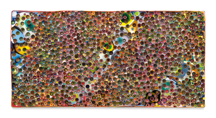 THEBLISSTHEPLAYERTHEMIRROR (BROKENBUTTERFLY), 2023, Epoxy resin and pigments on wood,, 48 x 96 inches, 121.9 x 243.8 cm, MMG#35387