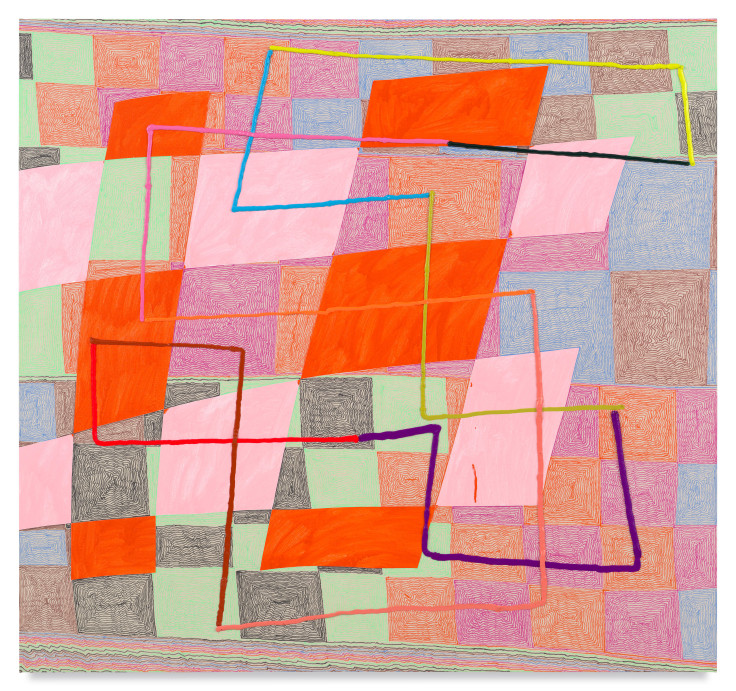Pink and Orange Moir&eacute;, 2022, Acrylic and oil on canvas, 44 x 47 inches, 111.8 x 119.4 cm, MMG#34571