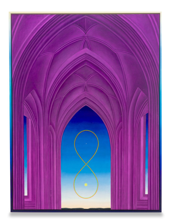 Passing Through, 2025, Oil on linen in painted wood frame, 61 1/2 x 46 1/2 x 2 inches,