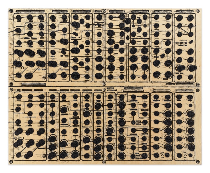 Analia Saban, Pleated Ink (Music Synthesizer: Serge Modular, 1974), 2020, Ink on panel, 34 x 42 inches, 86.4 x 106.7 cm,&nbsp;MMG#36618