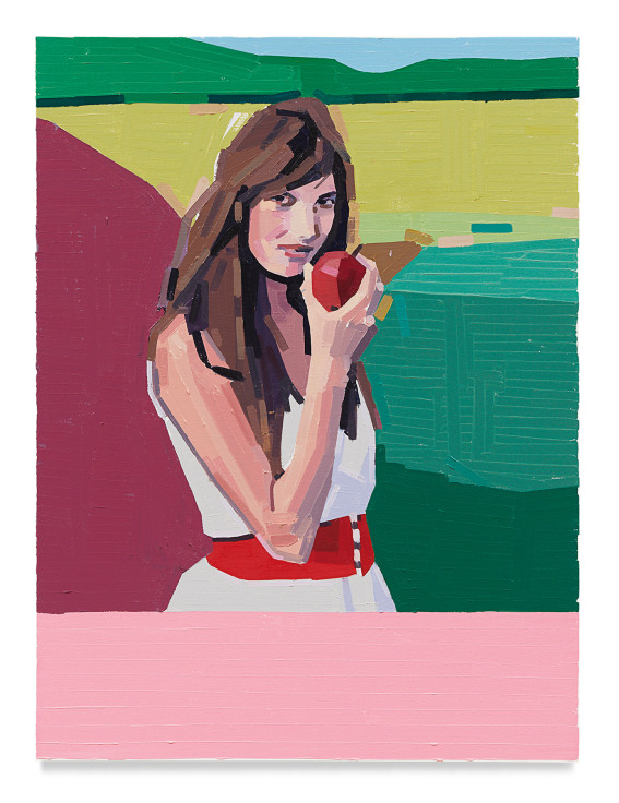 Guy Yanai,&nbsp;Woman With Apple, 2021, Oil on linen, 31 1/2 x 23 5/8 inches, 80 x 60 cm