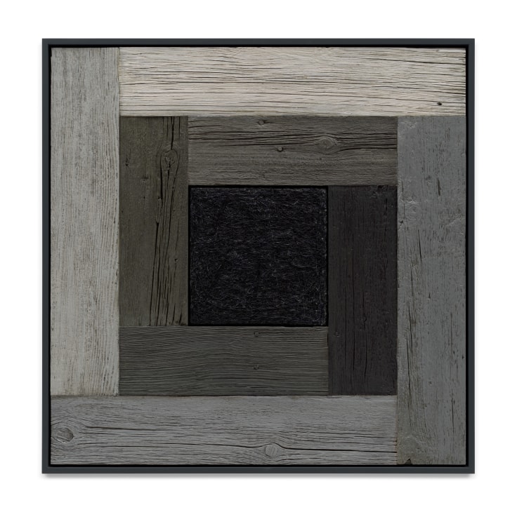 Untitled (Tree Painting-Coencentric, Eight Greys Cool), 2023, Oil on linen and acrylic stain on reclaimed wood with artist frame, 38 x 38 inches, 96.5 x 96.5 cm, MMG#36046