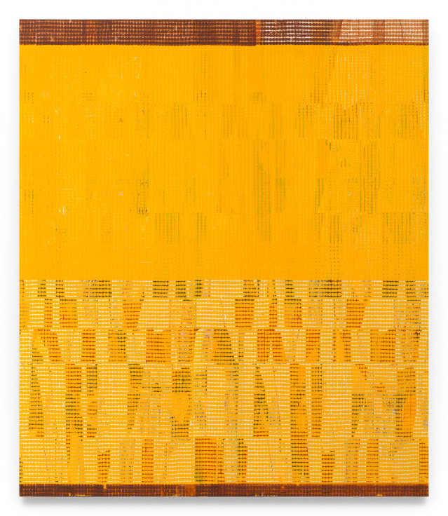 Kevin Appel, Aggregate 14 (Gold Veil), 2024, Oil and acrylic on canvas on panel, 70 x 60 inches, 177.8 x 152.4 cm, MMG#36423